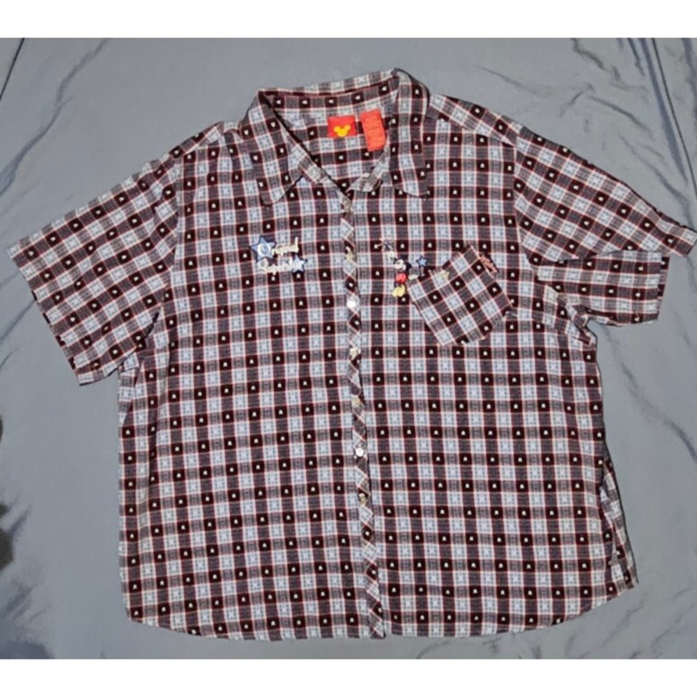 VTG Disney Shirt Women 26W-28W Mickey Mouse Plaid Button Up‎ Original Superstar